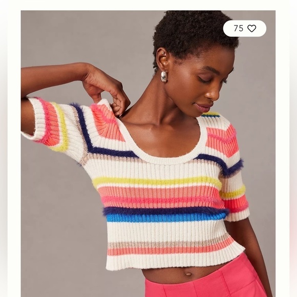 Maeve Short-Sleeve Multi-Stripe Eyelash Sweater sz XS NWT - Picture 1 of 6
